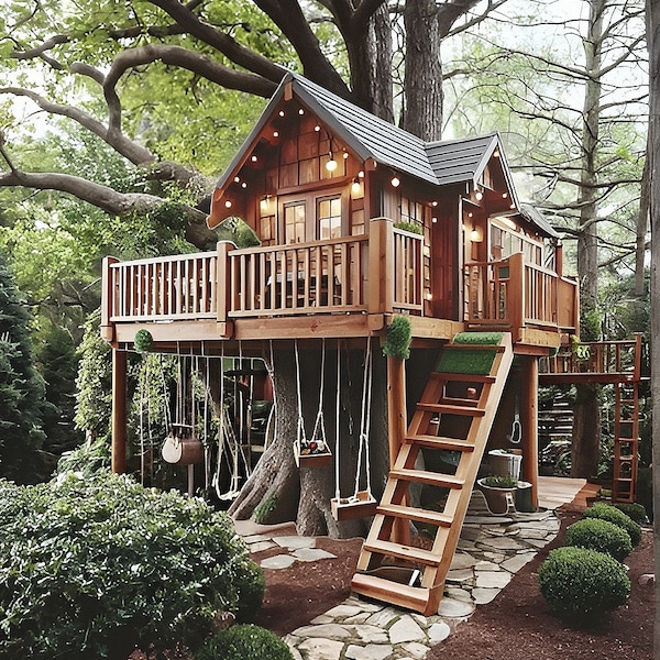 Enchanted Haven: Irresistible Wooden Treehouse for Kids!