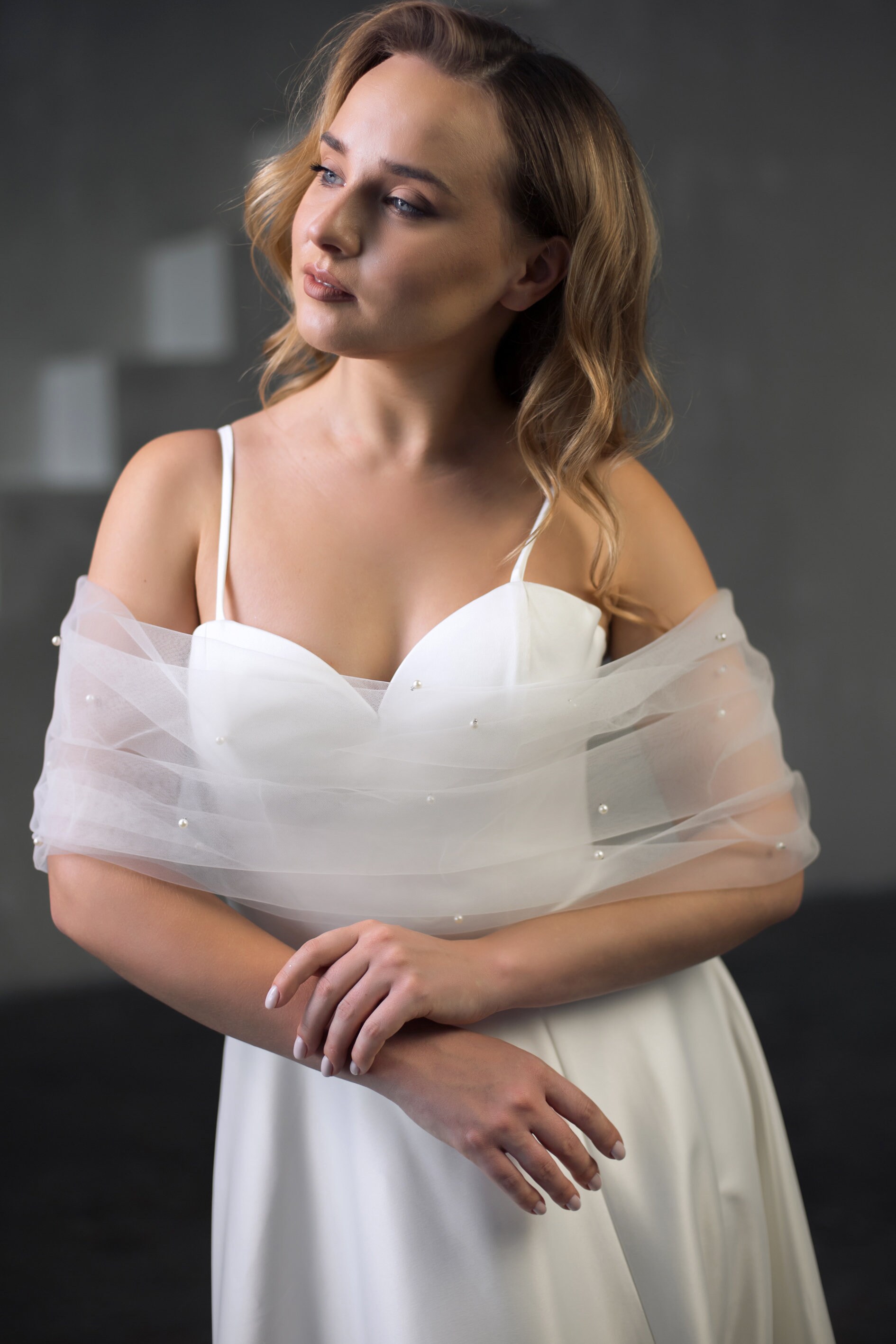 shawl over wedding dress