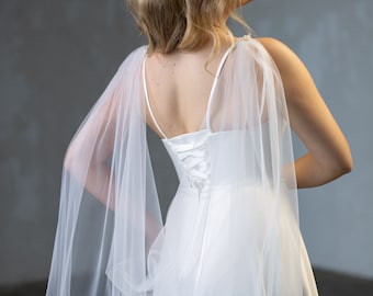 Bridal cape veil shoulder for bride Cathedral beaded cape Tulle pearl & sparkle capelet