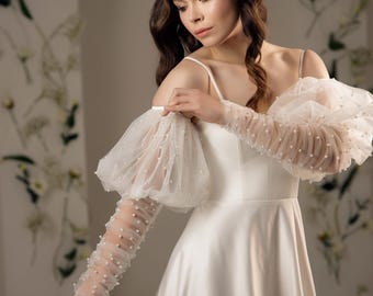Pearl puff sleeve Tulle arm covers Sheer bridal sleeves