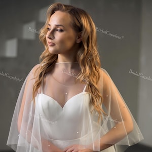 Bolero pearl Bridal cape shoulder sparkle long Tulle bridal top