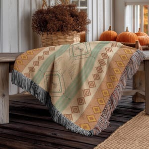 Boho Woven Cotton Throw Blanket: Southwestern Geometric Design