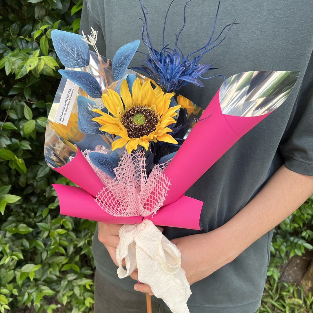 Handcrafted Artificial Sunflower Bouquet With Charming and Unique Wrapping, Adding a Touch of