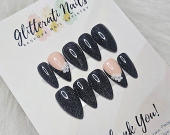 Black reflective glitter Press on Nails | Fully Customisable