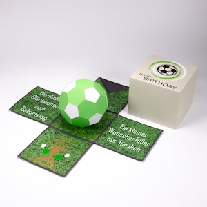 Explosionsbox für Gutschein- oder Geldgeschenk zum Geburtstag, Geschenk für Fußballfan, grau/anthrazit/grün/weiß