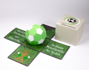 Explosionsbox für Gutschein- oder Geldgeschenk zum Geburtstag, Geschenk für Fußballfan, grau/anthrazit/grün/weiß