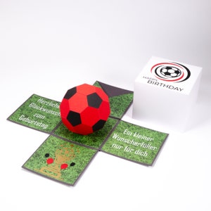 Explosionsbox für Gutschein- oder Geldgeschenk zum Geburtstag, Geschenk für Fußballfan, weiß/anthrazit/rot/schwarz