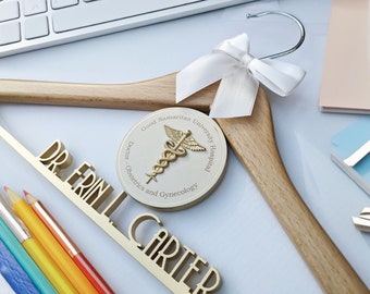 doctor hanger, medical hanger, doctor coat hanger, medical gift, graduation gift, doctor graduation, first coat hanger, caduceus hanger