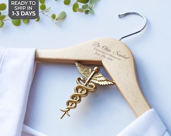 White Coat Ceremony Gift, Med Student Hanger with 3D Gold Caduceus, Future Doctor Gift, Med School Graduation, Custom Lab Coat Hanger