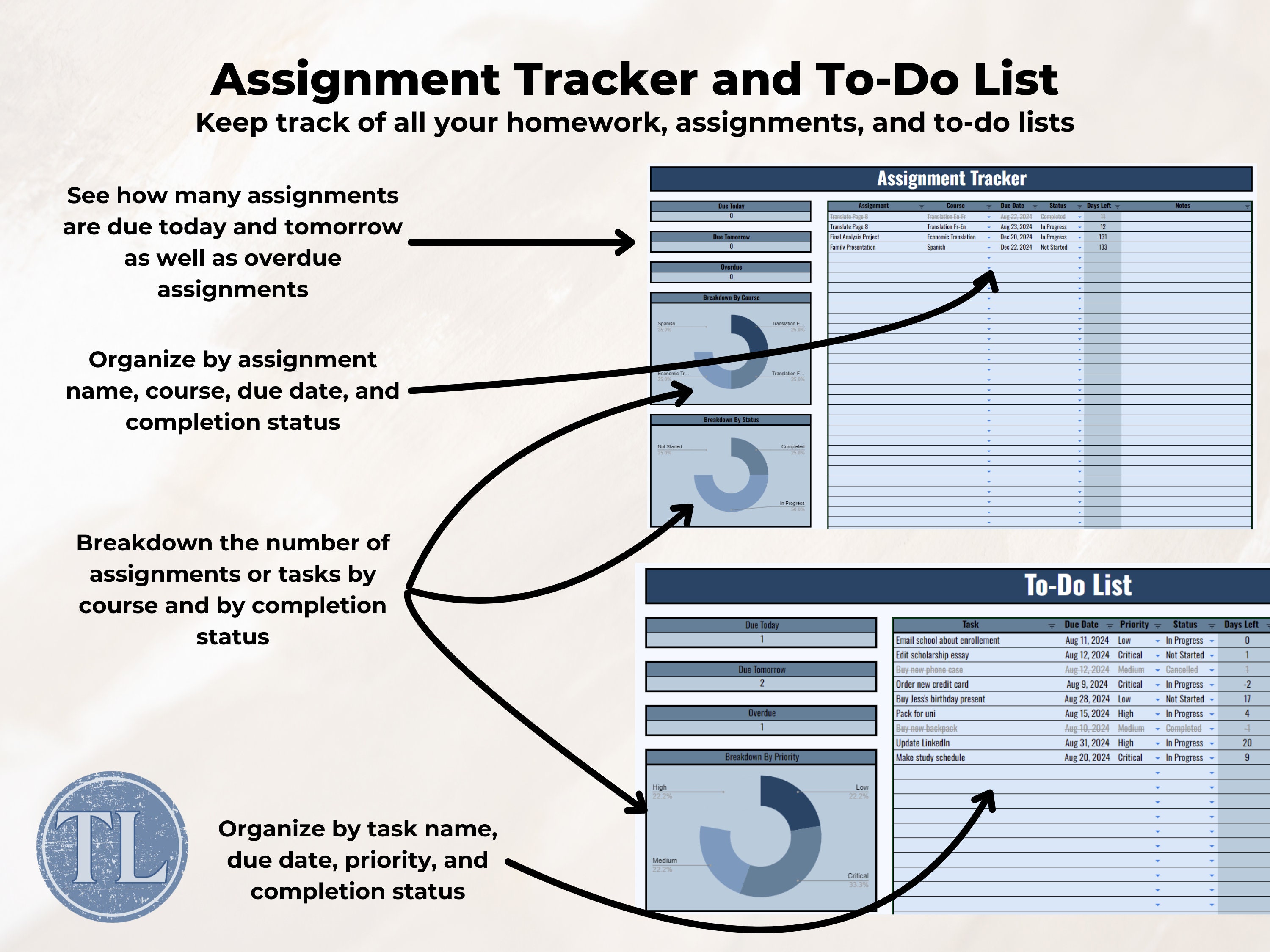 Student Planner Spreadsheet Assignment Tracker Google Sheets Academic ...