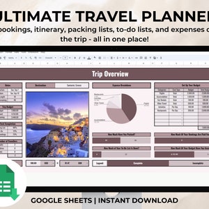 Ultimate Travel Planner Google Sheets Travel Spreadsheet Template Vacation Itinerary Digital Packing List Organizer Road Trip Holiday