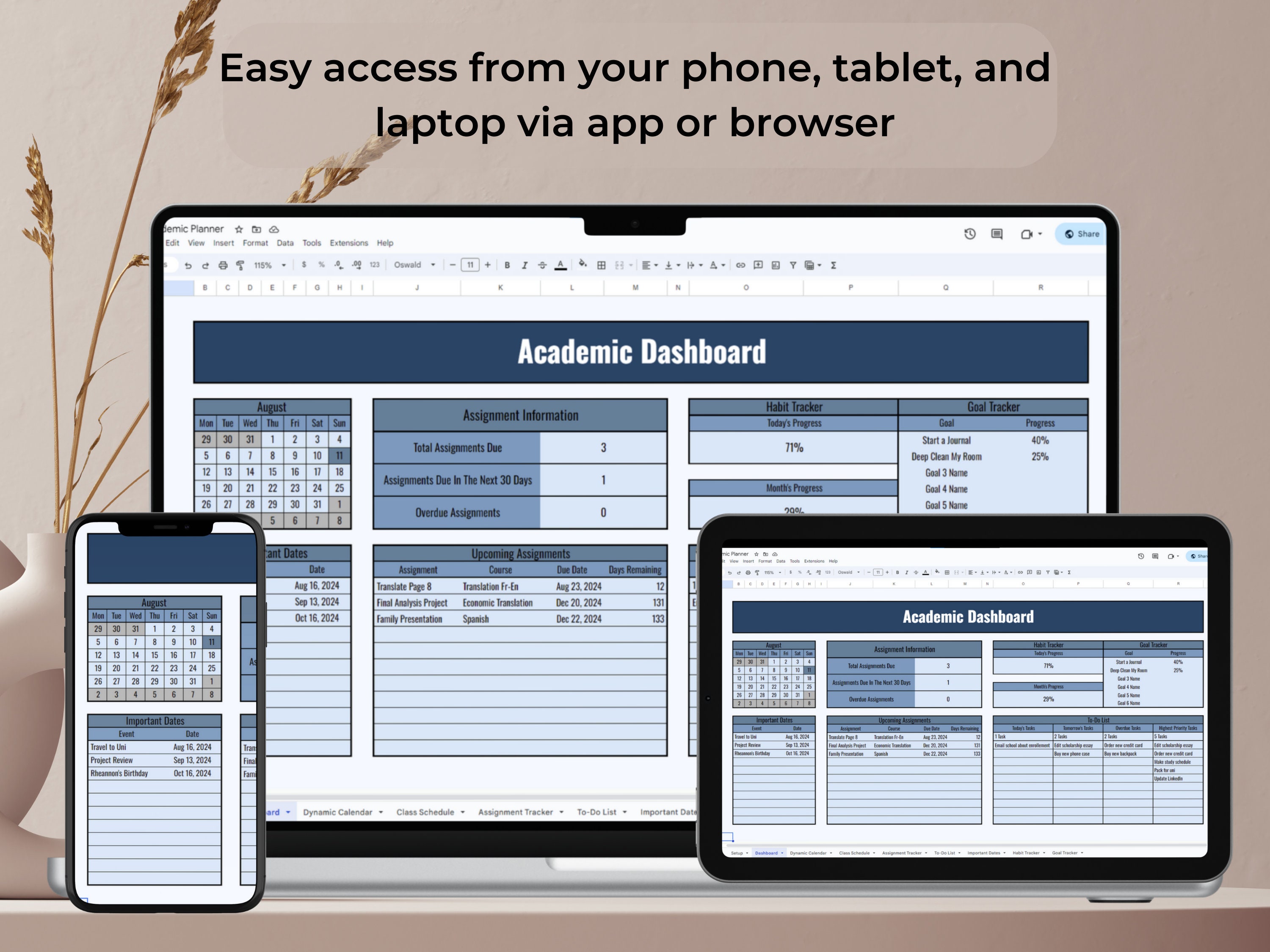 Student Planner Spreadsheet Assignment Tracker Google Sheets Academic ...