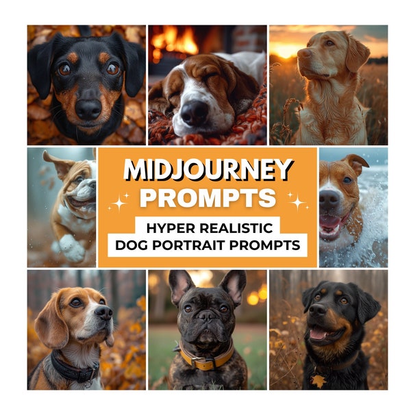Dog Portrait Photography Midjourney Prompts, Midjourney Prompts for realistic photos, Photo Realism, Animal Prompts, Instant Download
