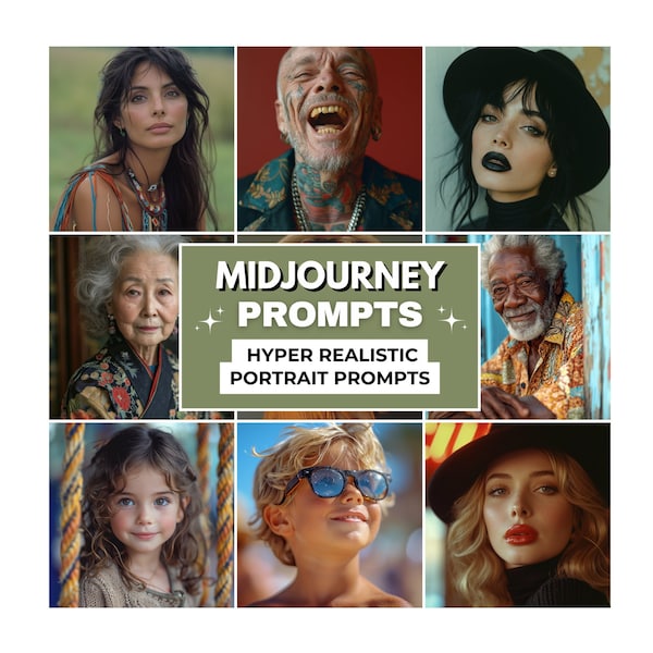 Portrait Photography Midjourney Prompts, Midjourney Prompts for realistic photos, Photo Realism, Portrait Prompts,  Instant Download