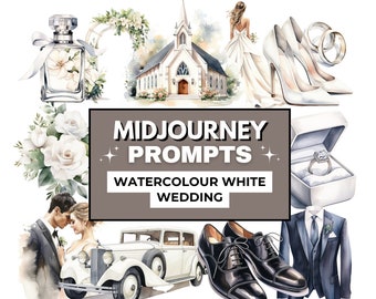 Watercolour Wedding Clipart Midjourney Prompts, Midjourney Wedding Prompts, Wedding Clipart, Tips and Tricks Guide, Instant Download