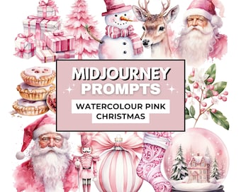 Midjourney Prompts Pink Christmas, Watercolour Christmas Prompts, AI Christmas Clipart, Prompt Tips and Tricks Guide, Instant Download