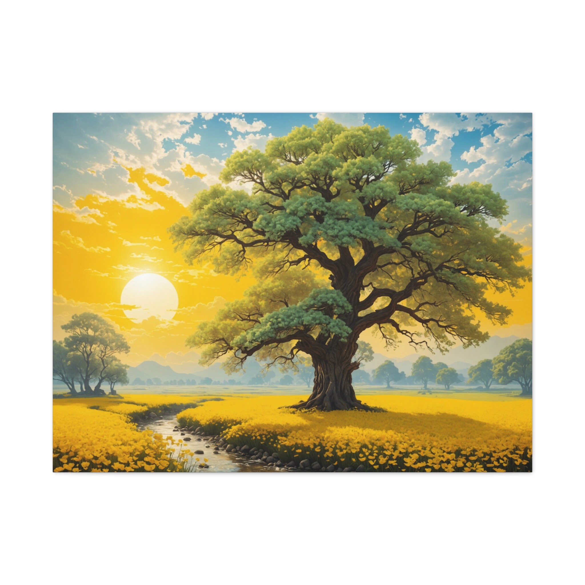 Golden Majestic Oak Tree Wall Art Bedroom Living Room Kitchen Landscape ...