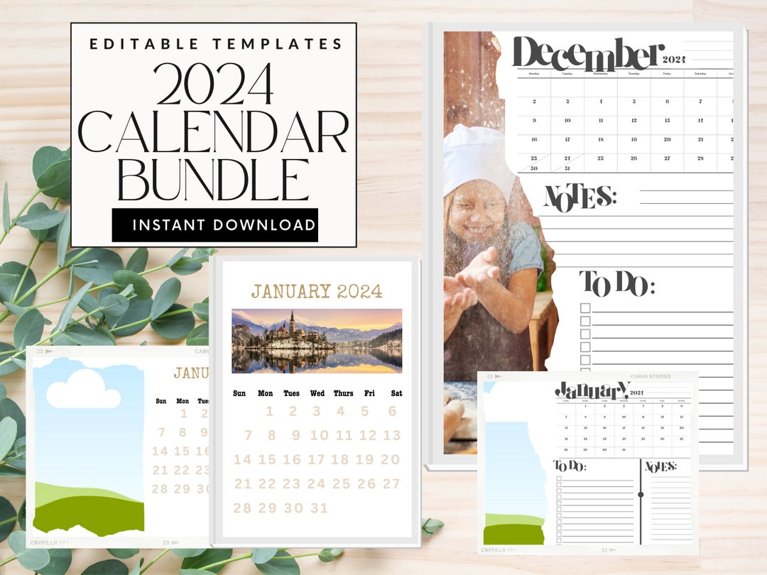 2024 Calendar Canva Template Frame Bundle Instant Download Personal Use ...