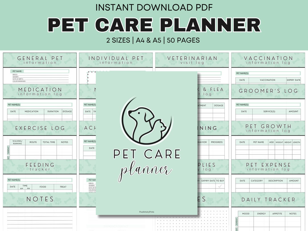 Printable Pet Care Journal Printable Pet Care Planner Etsy