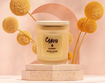 Vela Golden Crush, cera de soja vertida a mano con mecha de madera