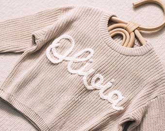 Personalized Baby Jumper | Custom Knit Baby Sweater with Name & Monogram | Perfect Newborn Gift or Baby Shower Present