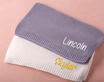 Custom Embroidered Baby Blanket - Soft Cotton Knit, Personalized Name, Ideal Newborn Gift