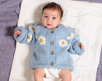 Personalized Baby Cardigan: Custom Embroidered Daisy Floral Sweater