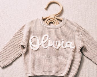Personalized Baby Jumper - Custom Embroidered Toddler Name Sweater - Soft Cotton Knit Baby Pullover - Unique Baby Gift for Boys & Girls
