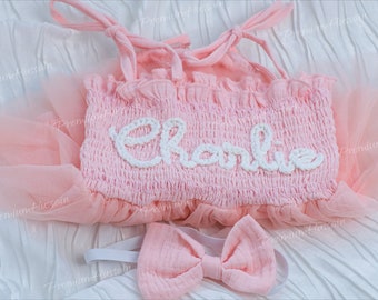 Personalized Hand-Embroidered Tutu Dress for Baby Girls - Ideal First Birthday Ensemble and Baby Shower Present!