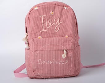 Personalized Corduroy Toddler Backpack: Embroidered Name School Bag