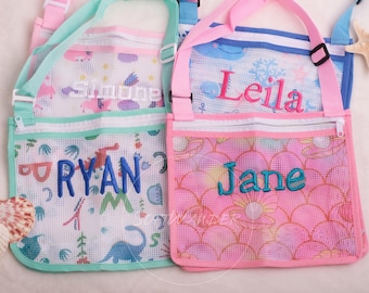 Personalized Kids' Beach Bag | Monogrammed Seashell Mesh Tote & Backpack – Summer Pool Essential Gift