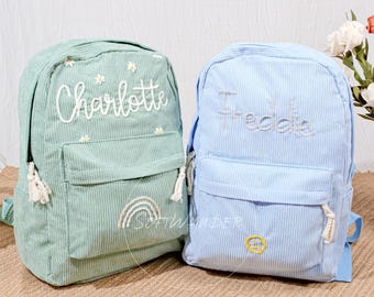 Personalized Corduroy Kids Backpack: Embroidered Name Toddler School Bag