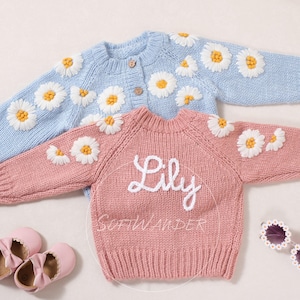 Personalized Daisy Cardigan for Kids: Embroidered Name Sweater, Unique Baby & Toddler Gift