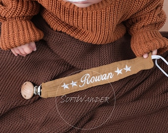 Personalized Muslin Pacifier Clip: Custom Embroidered Baby Name