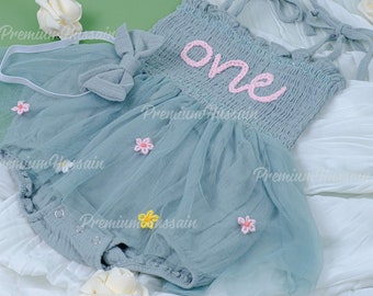 Personalized Baby Tutu Romper: Hand-Embroidered Name, First Birthday Outfit, Embroidered Tutu Dress, Special Birthday Gift