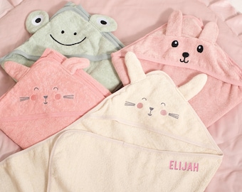 Personalized Organic Cotton Hooded Baby Towel | Embroidered Animal Design