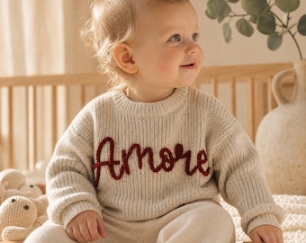 Personalized Hand Embroidered Name Jumper | Custom Knit Sweater, Newborn Name Baby Outfit, Baby Girls Boys Birthday Gift