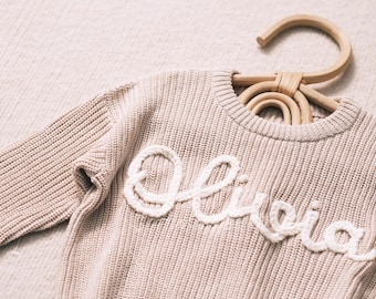 Personalized Knit Sweater for Babies, Classic Collection, Made with 100% Cotton, Embroidered Name Sweater for Baby