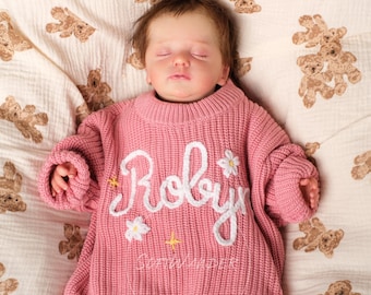 Personalized Knit Baby Sweater, Embroidered Name, Baby Shower Gift