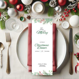 Świąteczne zielone menu kolacji wigilijnej z gałęziami – edytowalny szablon