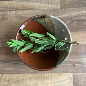 Ceramic Herb Stripper Bowl – Handmade Brown and speckled Pottery Kale & Herb Leaf Stripping Dish