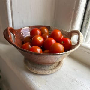 Handmade stoneware berry bowl with saucer/ white pottery fruit colander/ vegetable strainer/ eco friendly ceramic/ serving drainer bowl