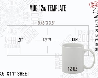 12oz Mug Sublimation Template: Full Wrap Design (Digital Download)
