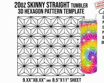 Skinny 20oz 3d Hexagon Straight Template, Tumbler Wrap Svg, Tumbler Template, 20 oz Skinny Tumbler Template, Template Svg, Png, Pdf, Dxf Doc