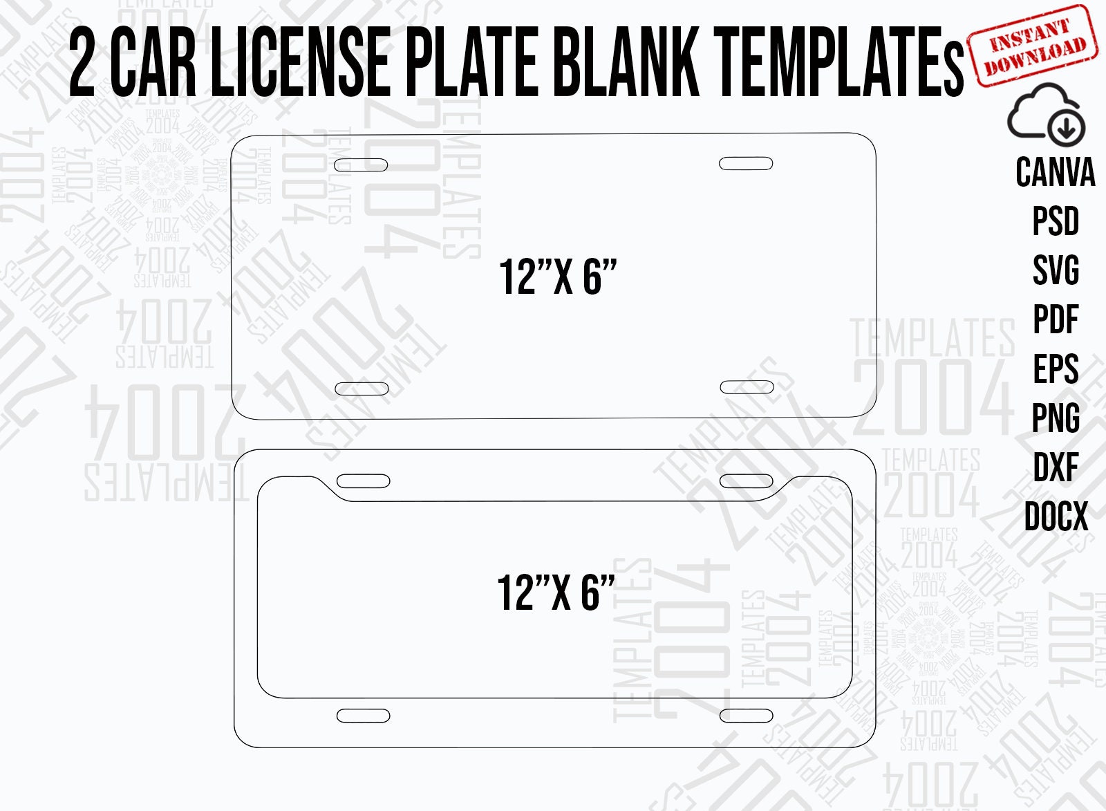 2 Car License Plate and Frame Templates, Bundle Car Template, Car ...