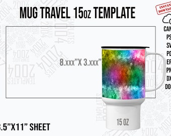 15oz Mug Travel Template: Sublimation SVG, PDF, PNG (Digital Download)