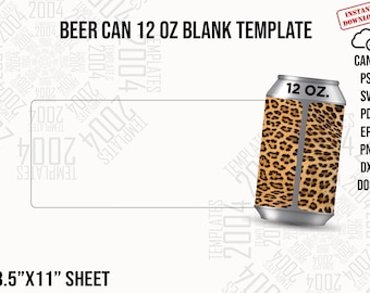 Beer Can 12 oz Label Template, Beer Can Template, Soda Can Svg, Beer Cans 355 ml Label Sticker, 8.5x11 sheet SVG, Dxf, Docx, Eps, Pdf, Png