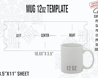 Mug 12oz Template, 12 oz Mug for Sublimation Full Wrap, Handle Cutouts, Mug 12 oz Svg, Cricut and Silhouette, Canva, Psd, Pdf, Doc, Dxf, Svg
