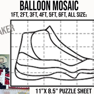Mosaic sneaker, shoe, Mosaic Balloon Frame Template 1 ft, 2 ft, 3 ft, 4 ft, 5 ft, 6 ft, Balloon sneaker, Shoe Mosaic Balloons, sneaker, Pdf