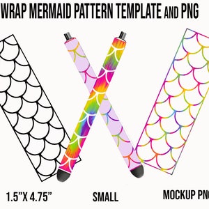Mermaid Pattern Template Svg, Pen Wrap Template, Pen Wrap Mermaid Pattern Template, Mermaid Template Png, Dxf Epoxy Pen Wrap, WaterSlide Pen